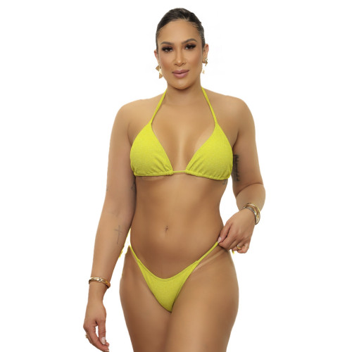 Top cortininha + calcina de amarrar canelado verde limão