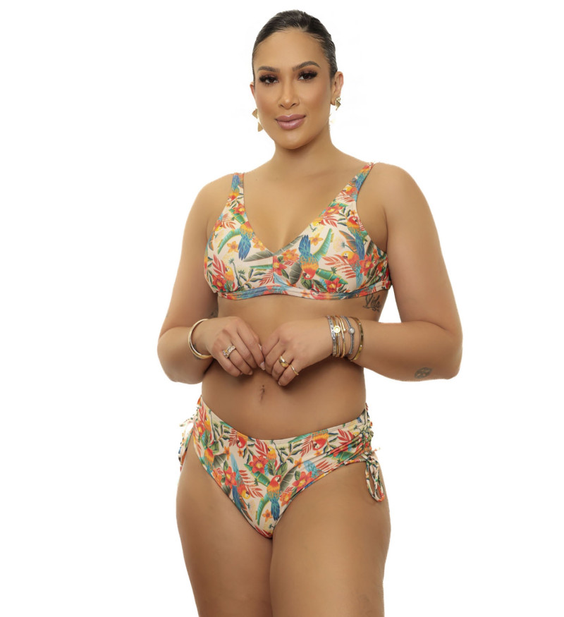 Top Sr + Sunquini estampa araras tropical