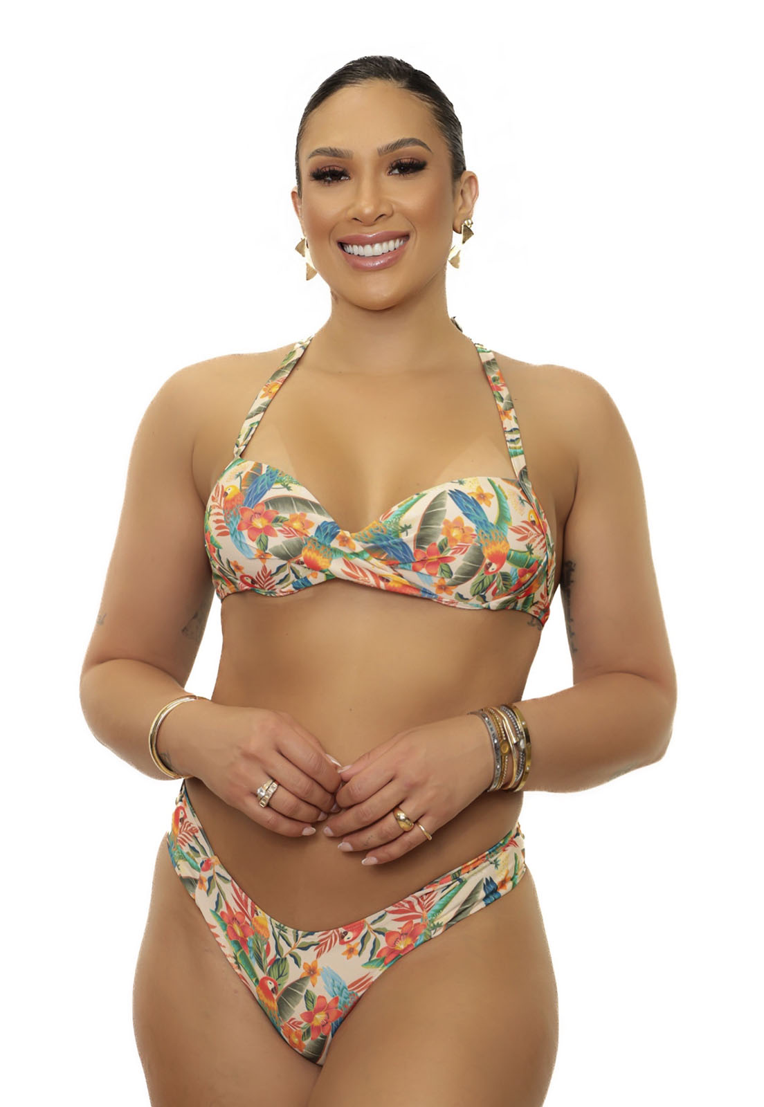 Biquíni Plus Size Com Bojo Estampa Laranja