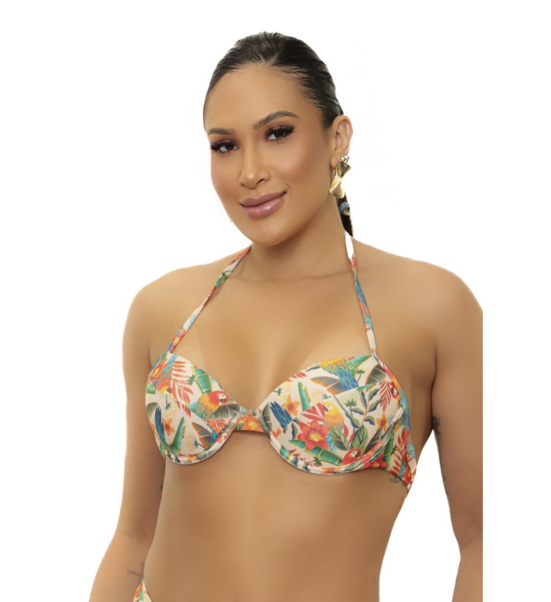 Top bojo meia taça estampado araras tropical