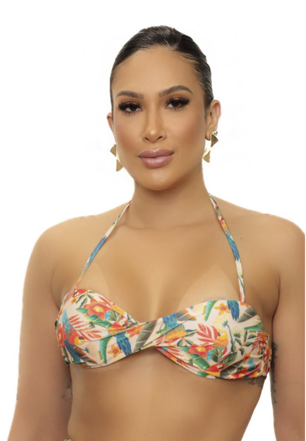 Top bojo torcido estampa araras tropical