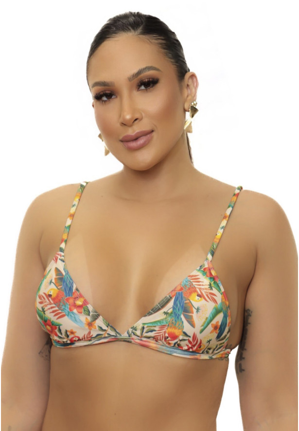 Top fixo com regulador nas costas estampado araras tropical Top fixo com regulador nas costas estampado araras tropical