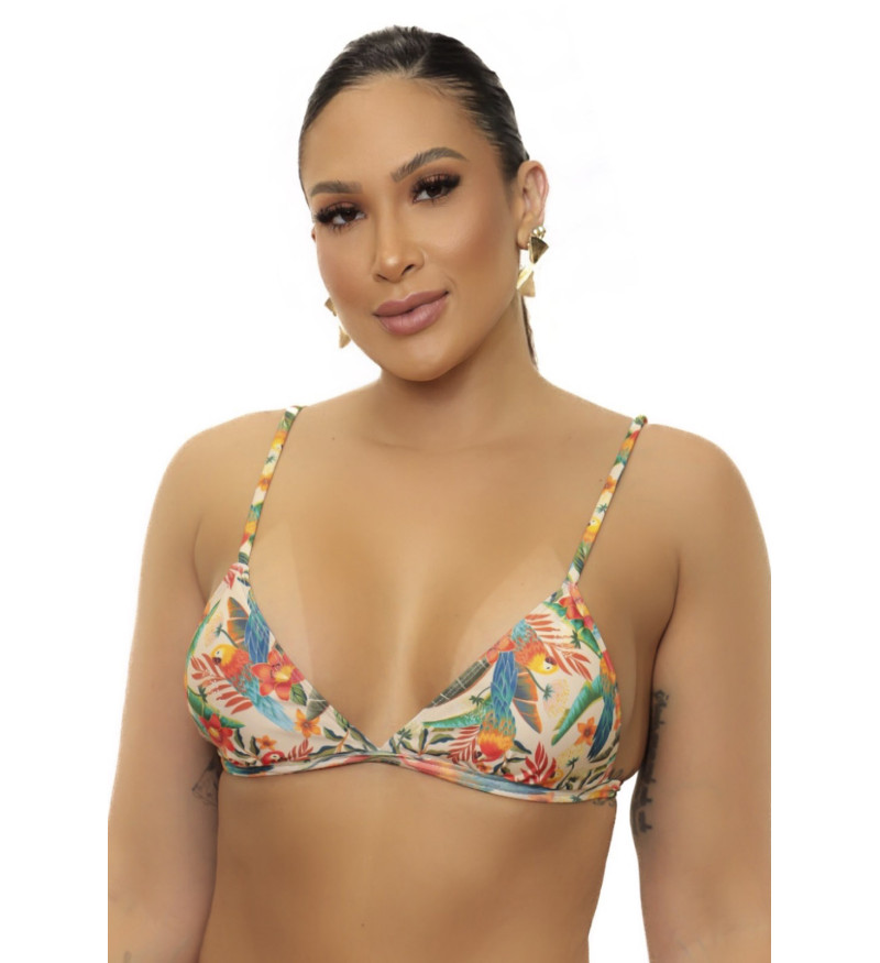 Top fixo com regulador nas costas estampado araras tropical