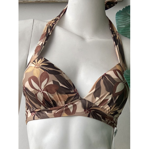 Top bojo rio franzido flor marrom