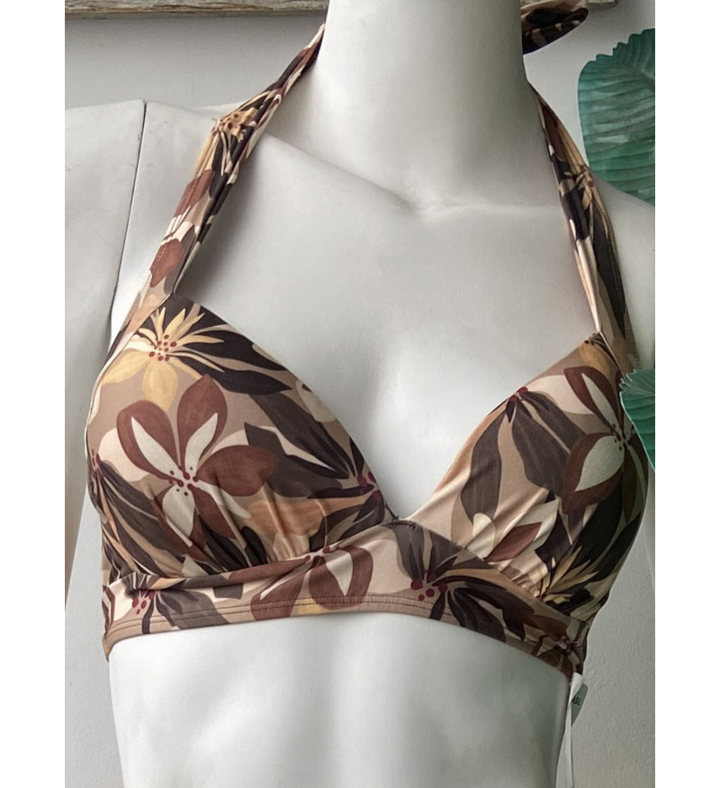Top bojo rio franzido flor marrom